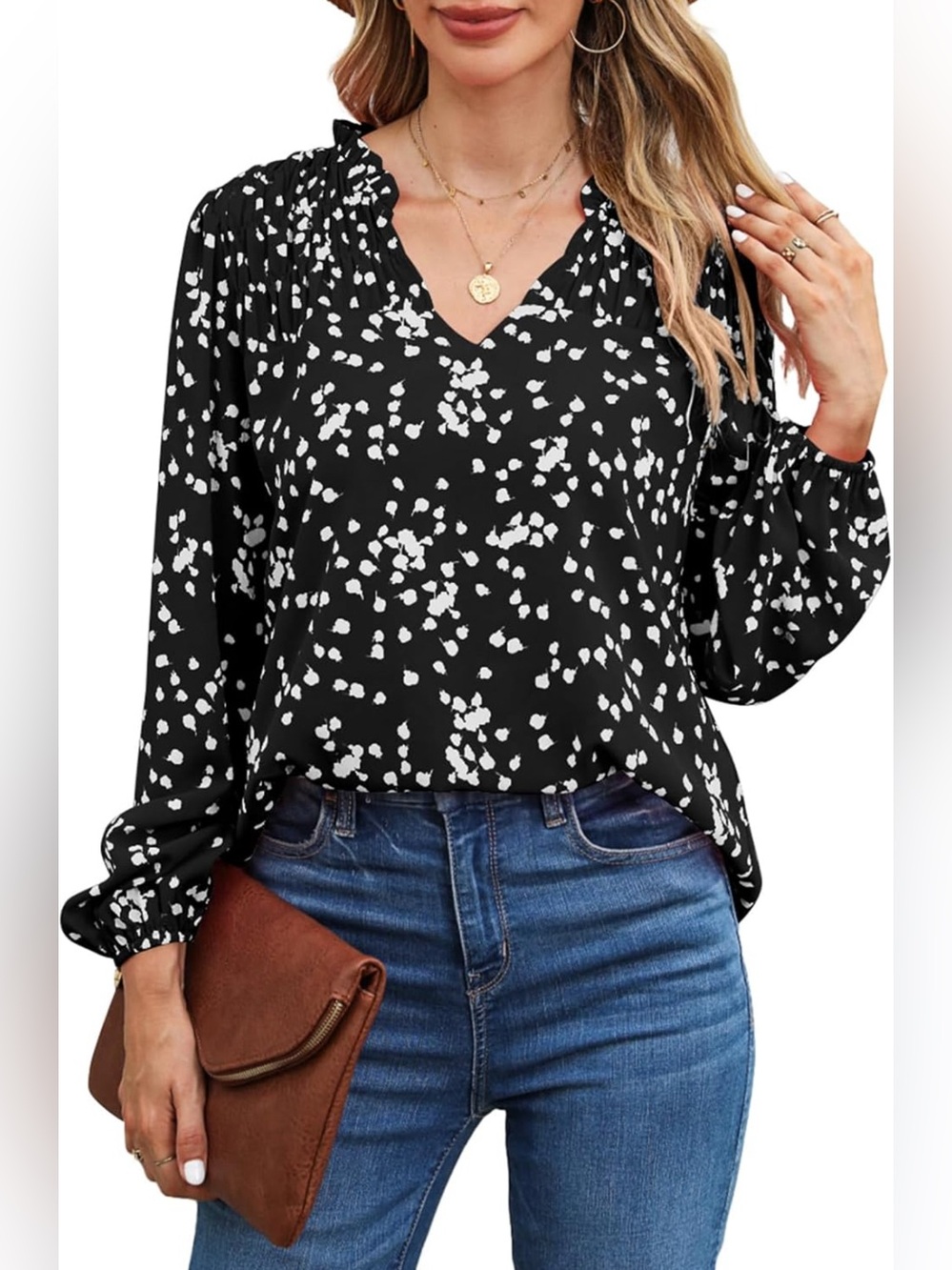 Boho Floral Print Chiffon Long Sleeve Top Size XL